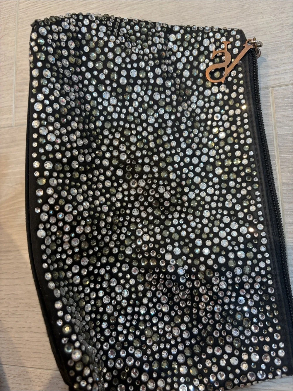 Victoria's Secret Black Crystal-Studded Makeup Pouch
